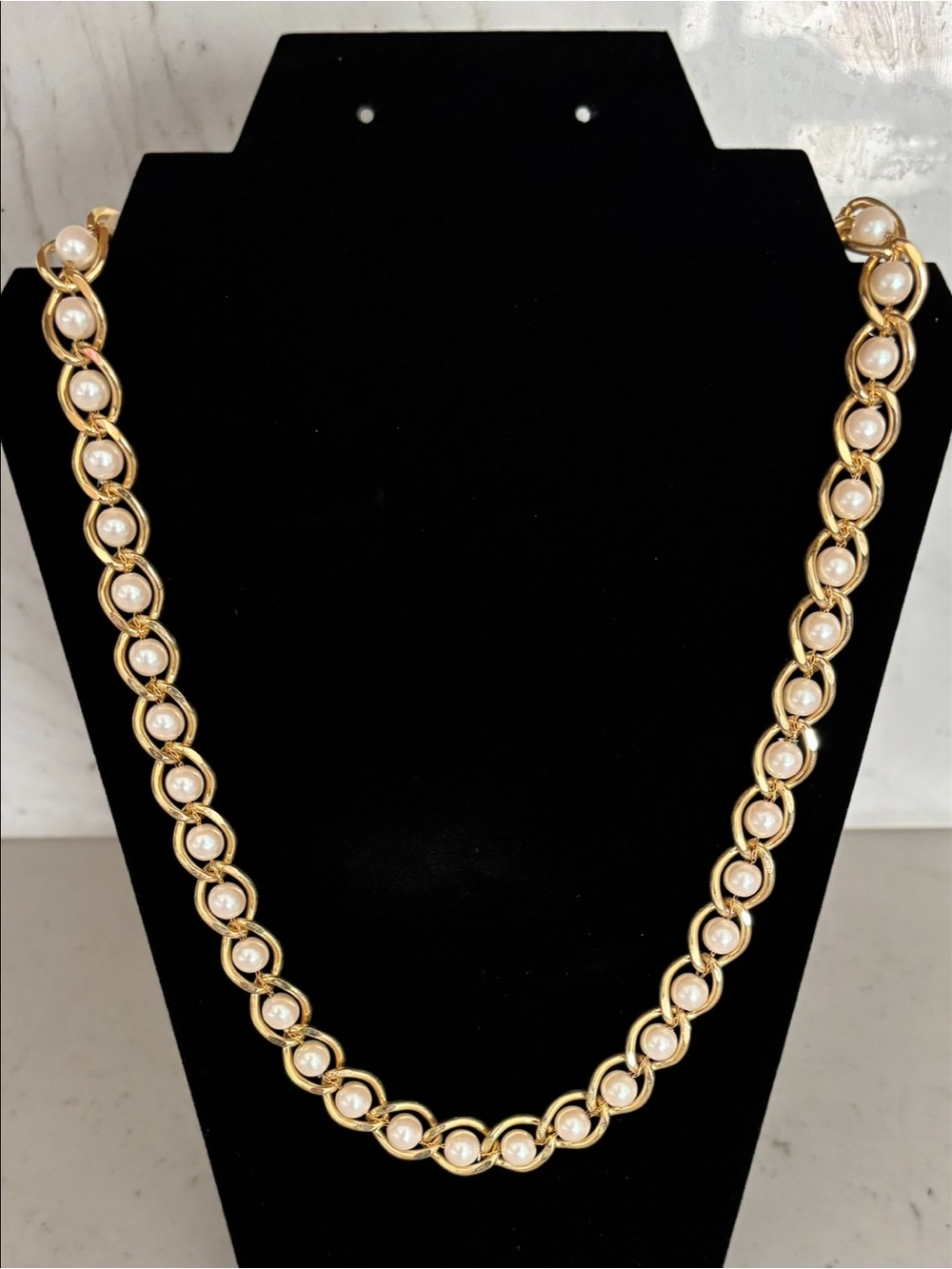 Vintage Napier-Inspired Gold-Toned Metal Cage Faux Pearl Statement Necklace